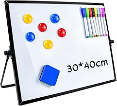 ADERTOS Whiteboard Magnetic 30 x 40 cm White Board Magnetic Board with Stand Small Magnetic Board Portable Writing Board Wipe Clean Magnetic Board with Pens Eraser Magnets for Home School