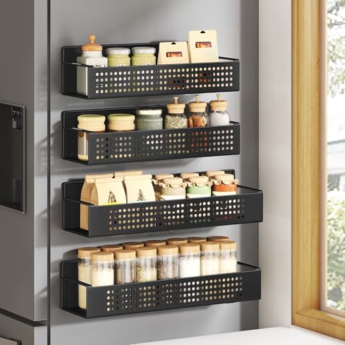SONGMICS Magnetic Spice Racks, Set of 4, 2 Large and 2 Small Shel...