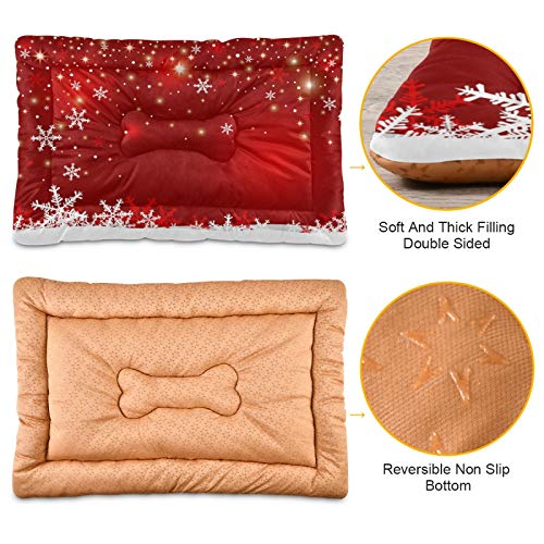 Image of Blueangle Christmas Snowflakes Pet Bed Soft Crate Mat,Washable Dog Crate Bed Cushion Anti-Slip,Pet Mattress for Small Medium Dogs and Cats Kennel Pad, 36x24inch