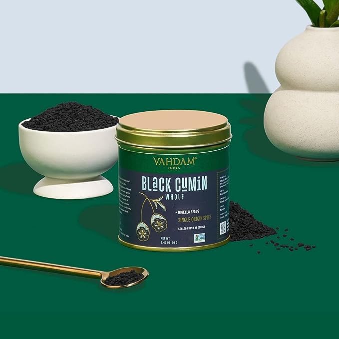 Image of VAHDAM, Black Cumin Whole (2.47oz /70g) Gluten-Free, Non GMO, 100% Raw Black Cumin Seeds Whole Nigella Sativa Seed | Raw Black Cumin Seed from India | Vegan & Gluten free Kalonji Seed