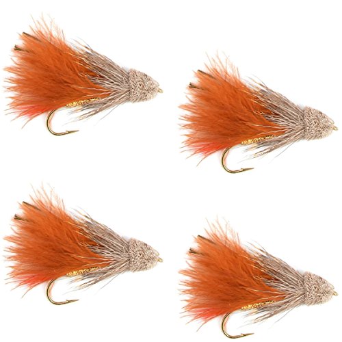 The Fly Fishing Place Streamers - Brown Marabou Muddler Minnow Streamer Flies - 4 Fly Fishing Flies - Hook Size 4