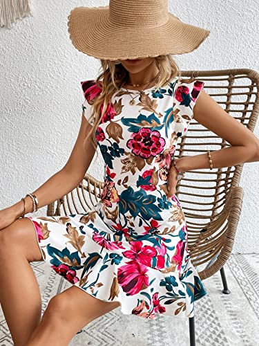Image of Shasmi Girl's & Women's Floral Print Cap Sleeve Ruffle Trim Short Dress Summer Boho One Piece Mini Dress for Women Stylish Dresses (Midi 170)