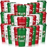 SiliFine Christmas Coffee Cups with Lids, 16 oz Plastic Tumblers, 36 Pcs