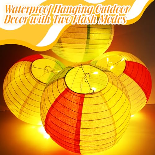 Image of Tujoe 16 Pcs Beach Ball Lantern String Lights 19.7 ft 40 LED Beach Ball Hanging Paper Lanterns with Lights Battery Operated Summer Party Decorations for Pool Yard