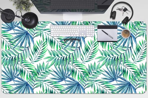 Tapis de bureau 100x50 cm en vinyle PVC aux bords arrondis - feuilles peintes