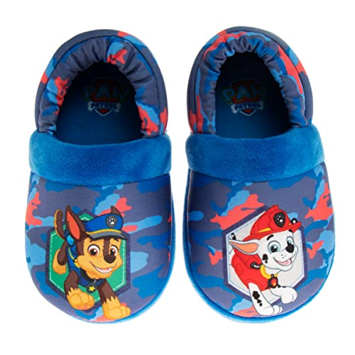 Nickelodeon Paw Patrol slippers - Boys Chase and Marshall House Shoes - Plush Lightweight Warm indoor Comfort Soft Aline House Slippers - Dar-Blue (size 5-6 Toddler)
