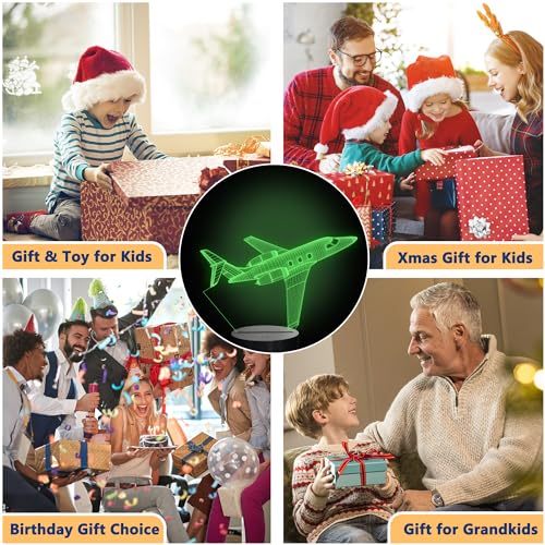 OkiyiD Airplane Gifts for Boy, Men, Aircraft Night Light, Gulfstream 3D Illusion Lamp with Remote and Touch Control, Plane Decor for Men Boy Kids Room, Birthday Gifts