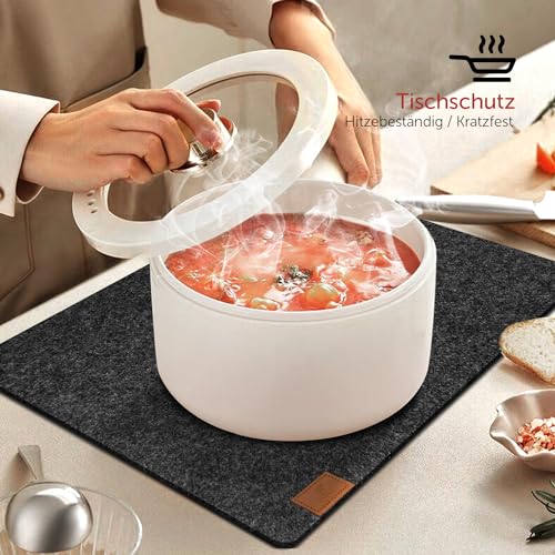 shinfly Tischsets Abwaschbar Platzsets aus Filz 18er Set, Abwischbar Tischsets, Hitzebeständig rutschfest Platzdeckchen mit Untersetzer, BestecksäCken für Küche, Speisetisch, 44x31cm【Anthrazit】