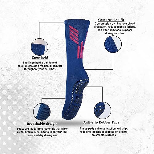 Image of Mizaki Anti-Slip Football Socks and Leg sleeve Combo Pack for Men & Women - Football Grip Stockings with Rubber Pad Grip Technology with UV Protection Leg sleeve