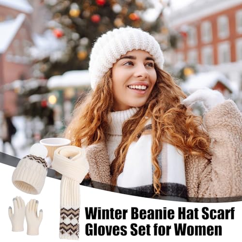 Gorro de invierno para mujer de punto grueso con bufanda y guantes de alta densidad 2