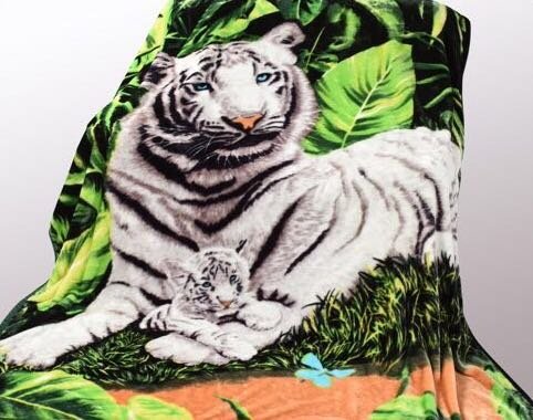Hiyoko Wild Animal White Tiger Print Blanket, TV, Cabin, Couch,Plush,Warm, Bedcover Throw, Full Queen, 75" Wx90 H, Silky Mink Cozy, for Girls,Boys, Kids,Men,Women