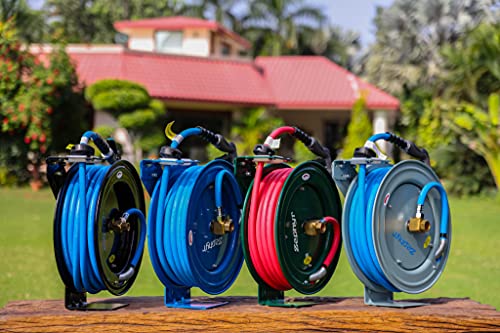 Image of Zephyr Auto-Retractable Garden Hose Reel | Heavy-Duty | Made in India | w / in x 50ft Zephyr Hose and HD Spray Gun - Black