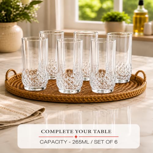 Image of CELLO Amore Hi-Ball Glass Set of 6 Pcs 265 ml, Transparent | Freezer & Fridge Safe, Leadfree Dishwasher Safe Toughened Crystal Clear Glasses Set for Drinking Water Juice Milk Cocktail Mocktail Soda