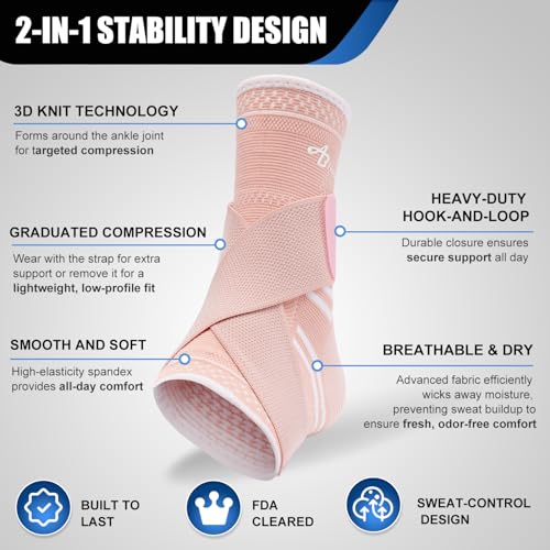Image of ABIRAM Ankle Brace for Men & Women - Adjustable Compression Sleeve with Wrap, Stability Support & Relief for Sprained Ankle, Plantar Fasciitis & Achilles Tendonitis - Breathable Running & Sports Gear
