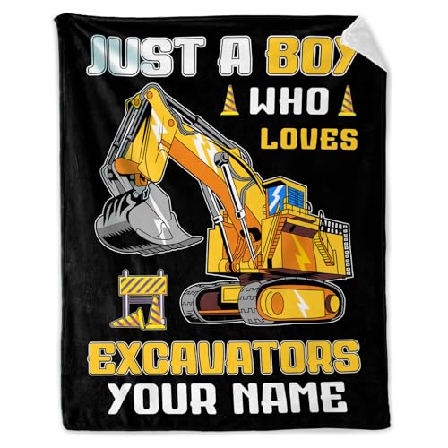 Image of Custom Excavator Blanket for Teens - Plush Fluffy Yellow Throw Blanket - 50 inchx60 inch Inches for Sofa - Cool Construction Gifts