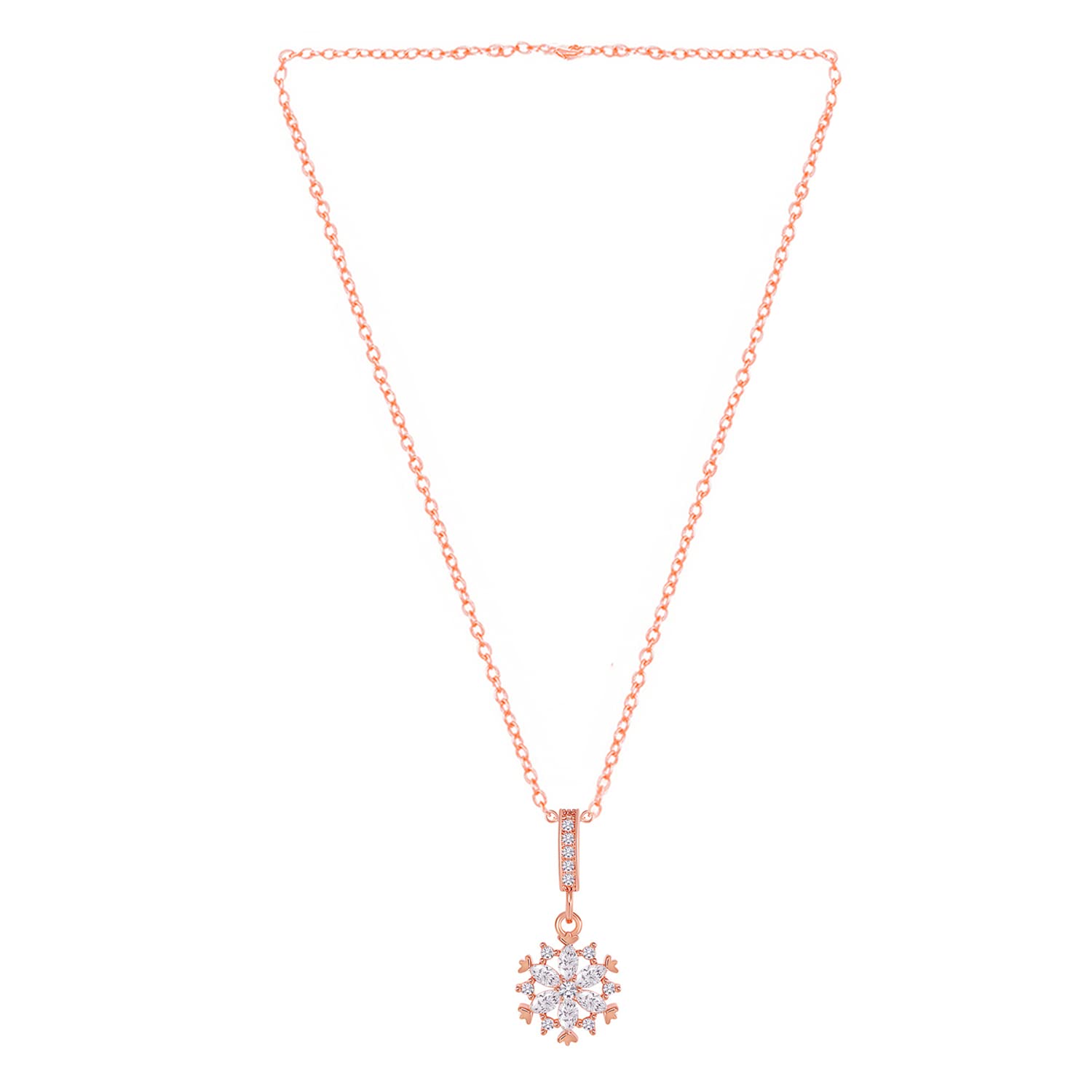 Plated American Diamond Studded Pendant Necklace Chain, Stylish Gift