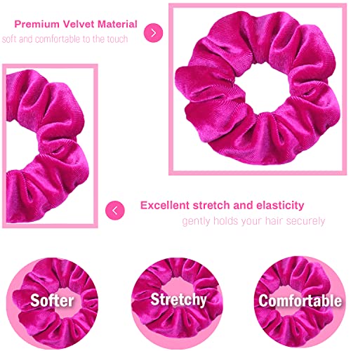 VENUSTE Hot Pink Scrunchies, Premium Velvet Scrunchy for Hair Solid Colors Thick Hair Bands - Image 2
