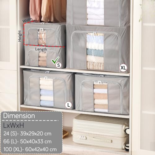 Image of HOKIPO 24L Small Folding Storage Box and Organiser for Clothes, Wardrobe Storage Box, Light Grey Pack of 1 (AR-6669-LGRY)