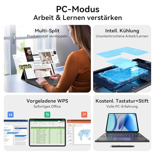 Blackview Link 8 Tablet 13 Zoll,Tablet mit Tastatur und Stift,90Hz Gaming Android 15 Tablets,18GB RAM+256GB ROM,MediaTek G100 Gemini AI/PC Modus/2K+ FHD/8400mAh/Widevine L1/Face ID/16MP+13MP/GPS – Bild 3