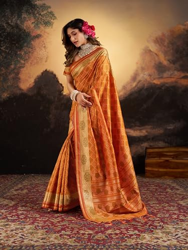 Image of SWORNOF Women's Kanjivaram Soft Silk Banarasi Sarees With Unstiched Blouse Piece
