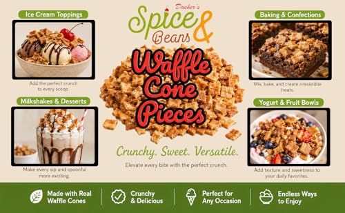 Image of Waffle Cone Pieces 1 lb. | Crunchy Ice Cream & Dessert Topping | Crispy Crumbles for Sundaes, Milkshakes, Cakes, Frozen Yogurt & Baking | Ready to Use | Resealable Container | Dasher's Spice & Beans