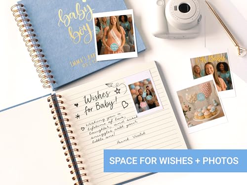 Image of Personalized Baby Shower Guest Book Polraroid Boy Girl First Birthday Custom Photo Album Scrapbook to Sign with Instax Photos Fits 4x6 or 5x7 Pictures Ultrasound Keepsake (Blue, Small - 8.3x8.3)