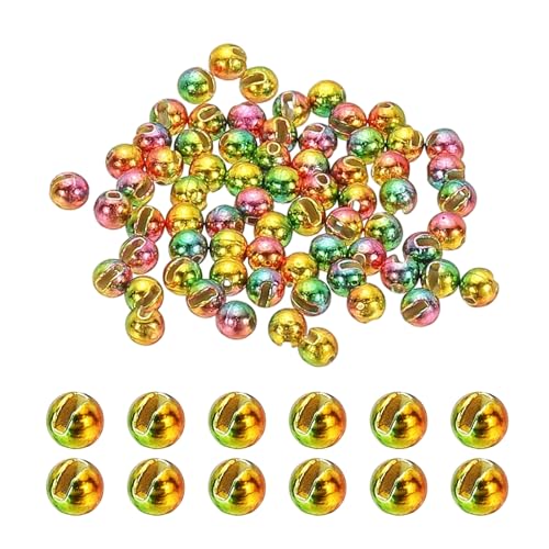 PATIKIL フライタイイング用タングステンビーズ 70個3.5mm / 0.14インチのタングステンスロットビーズ フライタイイングジグフック用のタングステンラウンドボールビーズ レインボーカラー