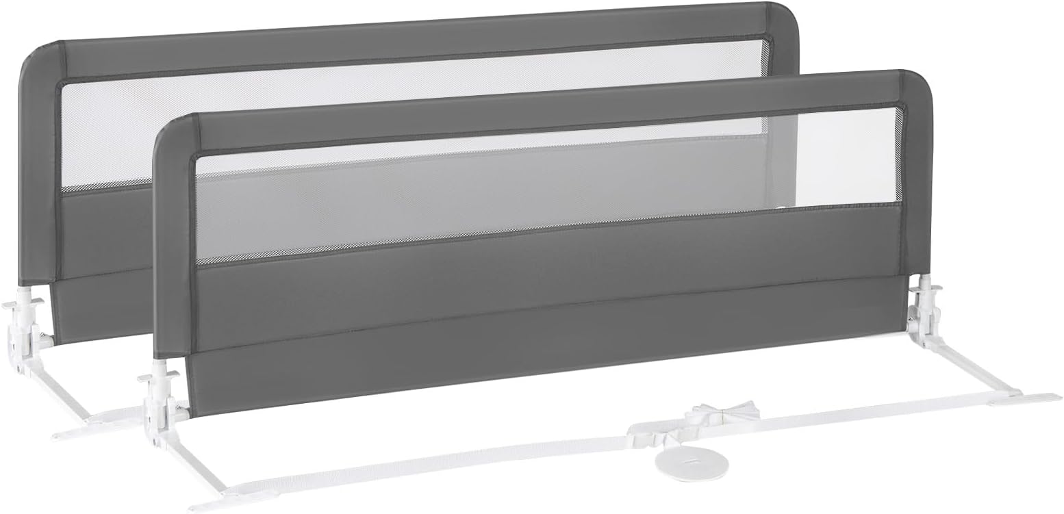 Costzon Bed Rail for Toddlers, 2 PCS Extra Long Swing Down Safety Bed Guards w/Straps for Convertible Crib, Kids Twin, Double, Full Size, Queen & King Bed, Folding Bed Rails for Baby (59-Inch, Gray)