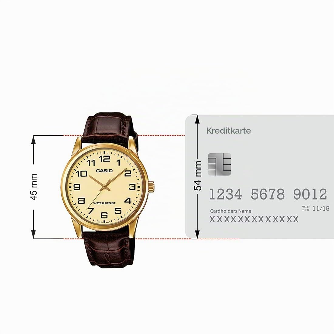 Casio Analoge Quarzuhr für Herren mit Lederarmband MTP-V001GL-9B, braun, 45×38×8mm, Der abgeleitete Stil der Casio Herren-Armbanduhr Mtp-v001gl-9b ist Dressy Sport, basierend auf ihrem goldfarbenen