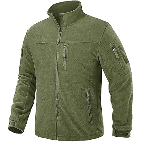 TACVASEN Herren Polarfleecejacke Winddicht Fleecepullover Outdoor Übergangs Freizeitjacke Military Olivgrün Jacke Cover