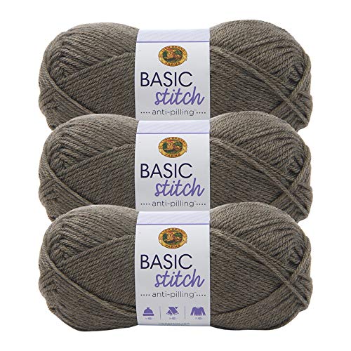 Image of Lion Brand Yarn Basic Stitch Anti-Pilling Yarn for Crocheting, Knitting, and Crafts, Taupe Heather, 3 Pack