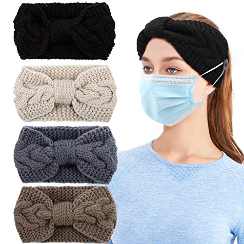 COCIDE Winter Hats for Women 4 PCs Pearl Knit Headbands for Girls Winter Warm Cable Knot Ear Warmer Thick Elastic Turban