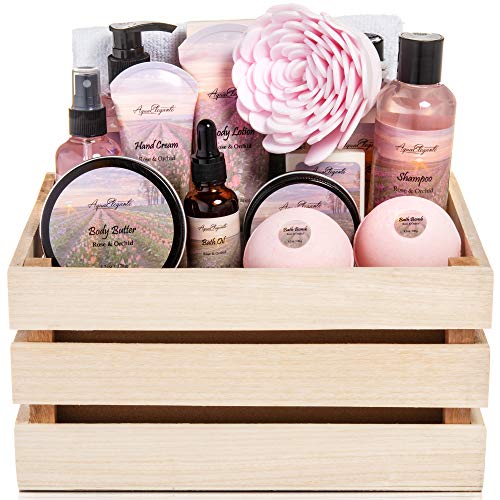 Bath Spa Gift Sets - Luxury Basket With Rose & Orchid - Spa Kit Includes Wash, Bubble Bath, Lotion, Bath Salts, Body Scrub, Body Spray, Shower Puff, Bathbombs, Soap and Towel Bath Spa Gift Sets - Luxury Basket With Rose & Orchid - Spa Kit Includes Wash, Bubble Bath, Lotion, Bath Salts, Body Scrub, Body Spray, Shower Puff, Bathbombs, Soap and Towel