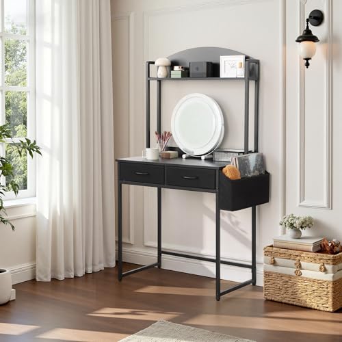 31.5" Small Vanity Desk with Storage, Power Outlets and 2 Fabric Drawers - image 2