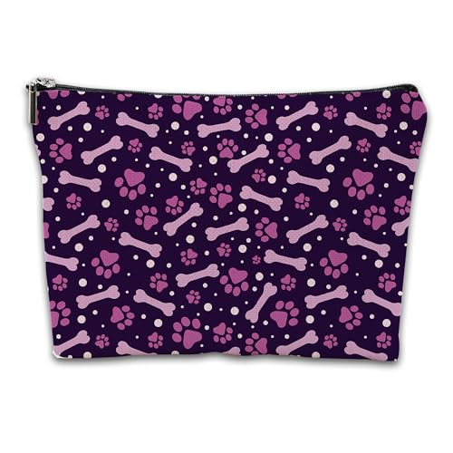 iapodiad Makeup Bag Paw Print and Bone Personalized Cosmetic Bags with Zipper Waterproof Cute Makeup Pouch,Women Gift Idea Cosmetic Pouch