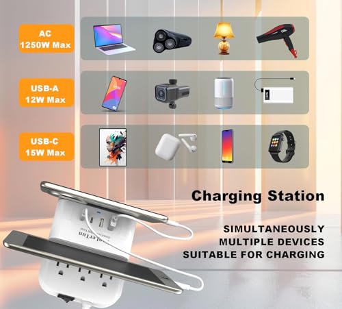 VooLerTun Surge Protector Power Strip Outlet Extender 4 USB Charging Station with Multi Outlet,6FT Flat Plug Extension Cord 3 AC with Overload Protection ETL Certified for Office Home — view 5