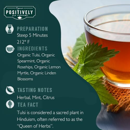 Image of Organic Positively Tea Company, Spearmint & Rosehip Herbal Tea Bags, Naturally Caffeine Free, 20 Count