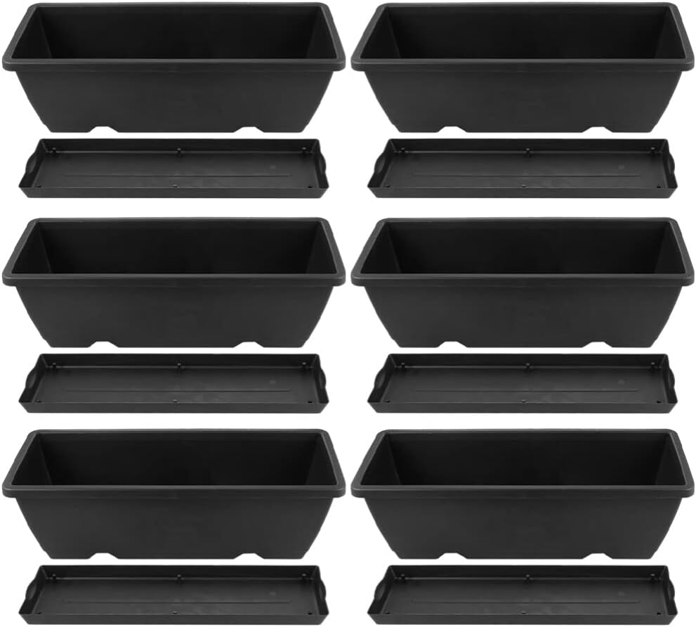 GANAZONO Square Plant Pots 6Pcs Rectangular Plastic Vegetable Planters Window Box Planter with