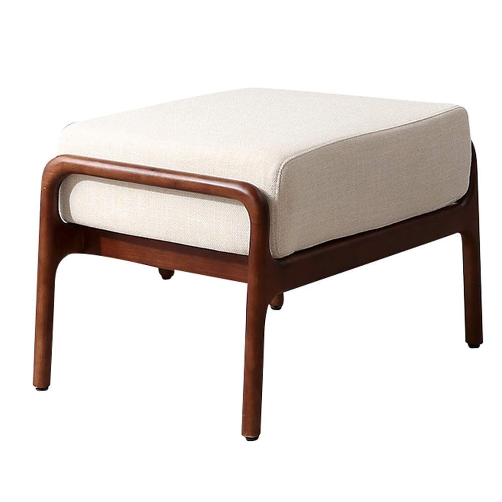 Tabouret de coiffeuse en tissu beige avec repose-pieds
