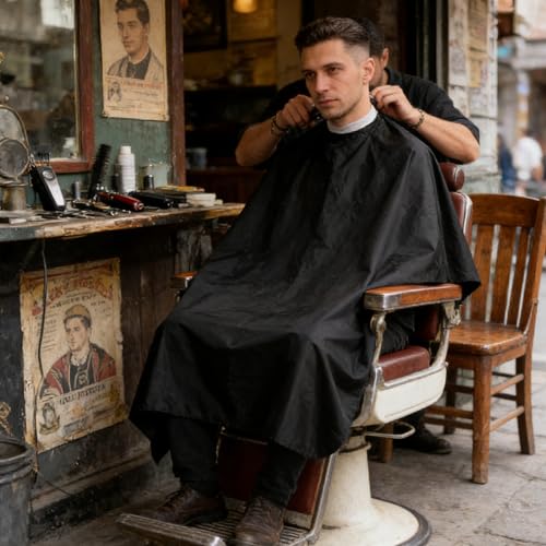 Capa de barbería negra 120x150 cm con cierre a presión miniatura 6