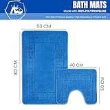 Ambience Products Greek Key Pattern Bath Mats 2 Piece Sets Non Slip Bathroom Mat, Soft Washable Rug Quick Dry Water Absorbent Bathroom Shower Mat & Pedestal Set (Blue) - Image 2