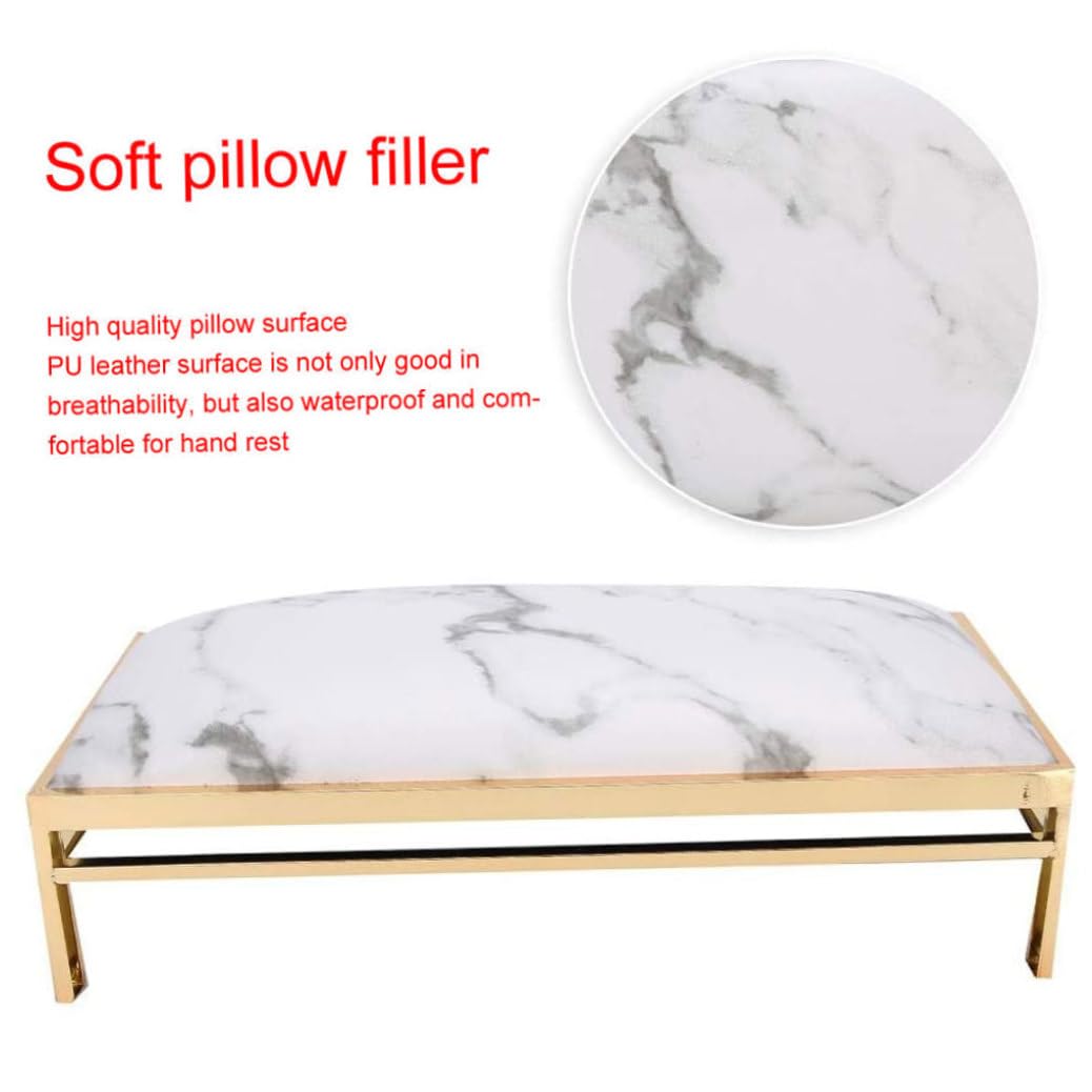 Nail Art Cushion Arm Rest Manicure Hand PU Leather Pillow with Metal Frame Marble Color