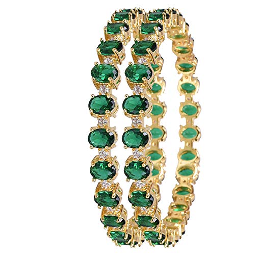 Image of RATNAVALI JEWELS Designer Gold Plated American Diamond CZ Green Emerald Weddig Bangles Set for Women /Girls RV3188G