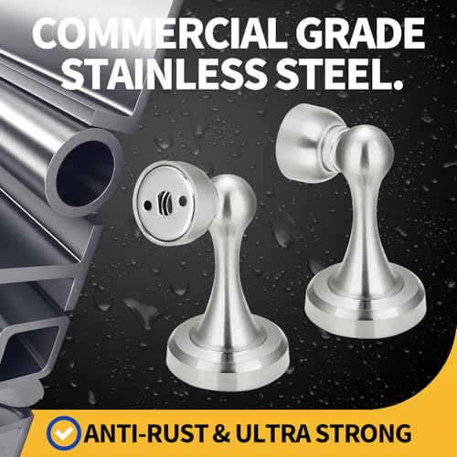 Magnetic Door Stop - Heavy Duty Door Stopper, Premium Stainless Steel, Anti-Rust, Suitable for Various Door Types, Wall & Floor Mount, 1 Pack (1, Stainless Steel)