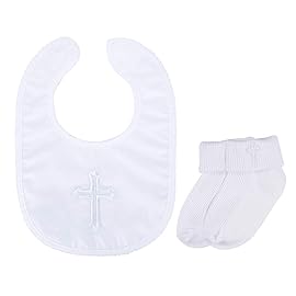 Infant Baby Boys\' Girls\' Christening Baptism Embroidered Cross Bib and Socks for Outfits