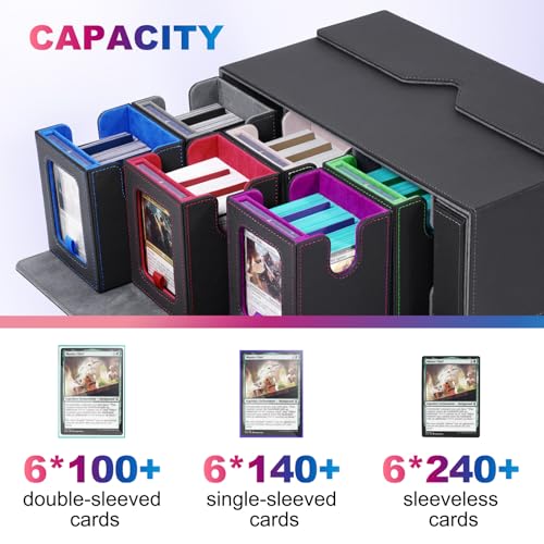 Image of UAONO MTG Commander Deck Box, 6-Deck Modular TCG Deck Case with Dice Tray | Hold 600+ Double-sleeved Cards, Modular Card Deck Box with 35PT Magnetic Card Holder for Magic the Gathering Multicolor