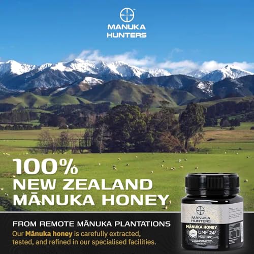 Image of Manuka Honey New Zealand UMF 24+ / MGO 1120+ | Each Batch UMF Certified | 100% Pure Raw Manuka Hunters Honey | Medical Grade for Skin, Gut Health & Wellness | 250G Jar