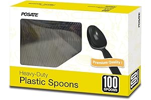 POSATE Heavyweight Pack of 100 Sturdy Black Plastic Spoons
