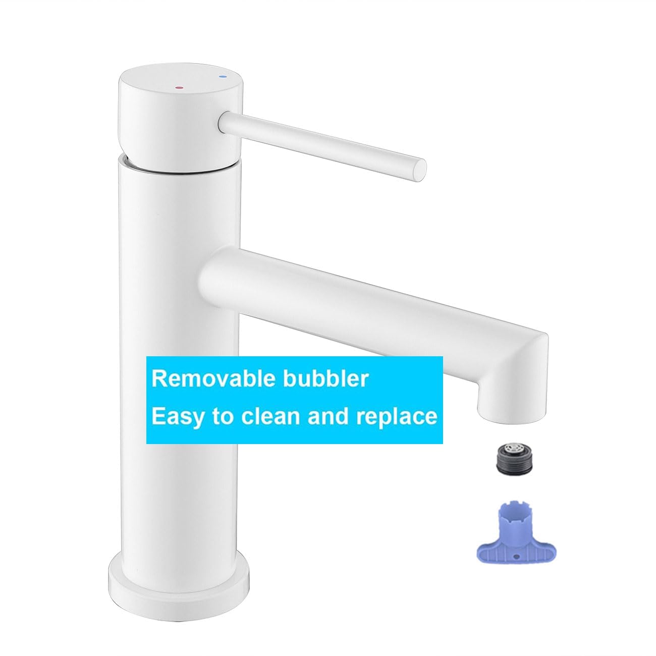 ONECE Rubinetto Bagno Lavabo Bianco, Miscelatore Monocomando in Acciaio Inox 304, Aeratore Rimovibile, Rubinetti Acqua Calda e Fredda, Senza Piombo