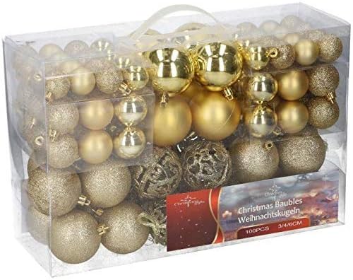Christmas gifts, Christmas tree plastic baubles, Gold, 100x